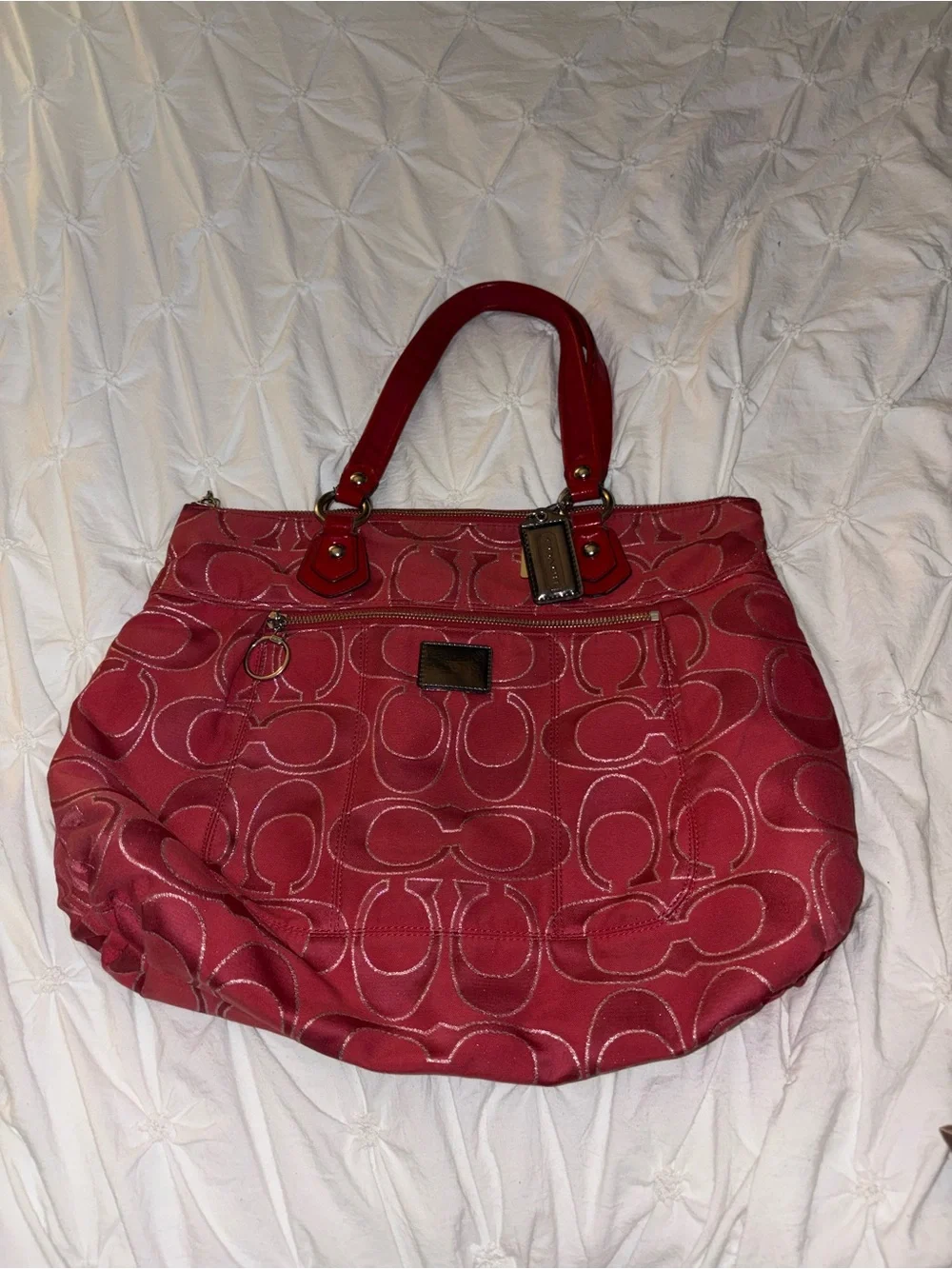 Coach Signature Red Shoulder Tote Bag Vintage Poppy